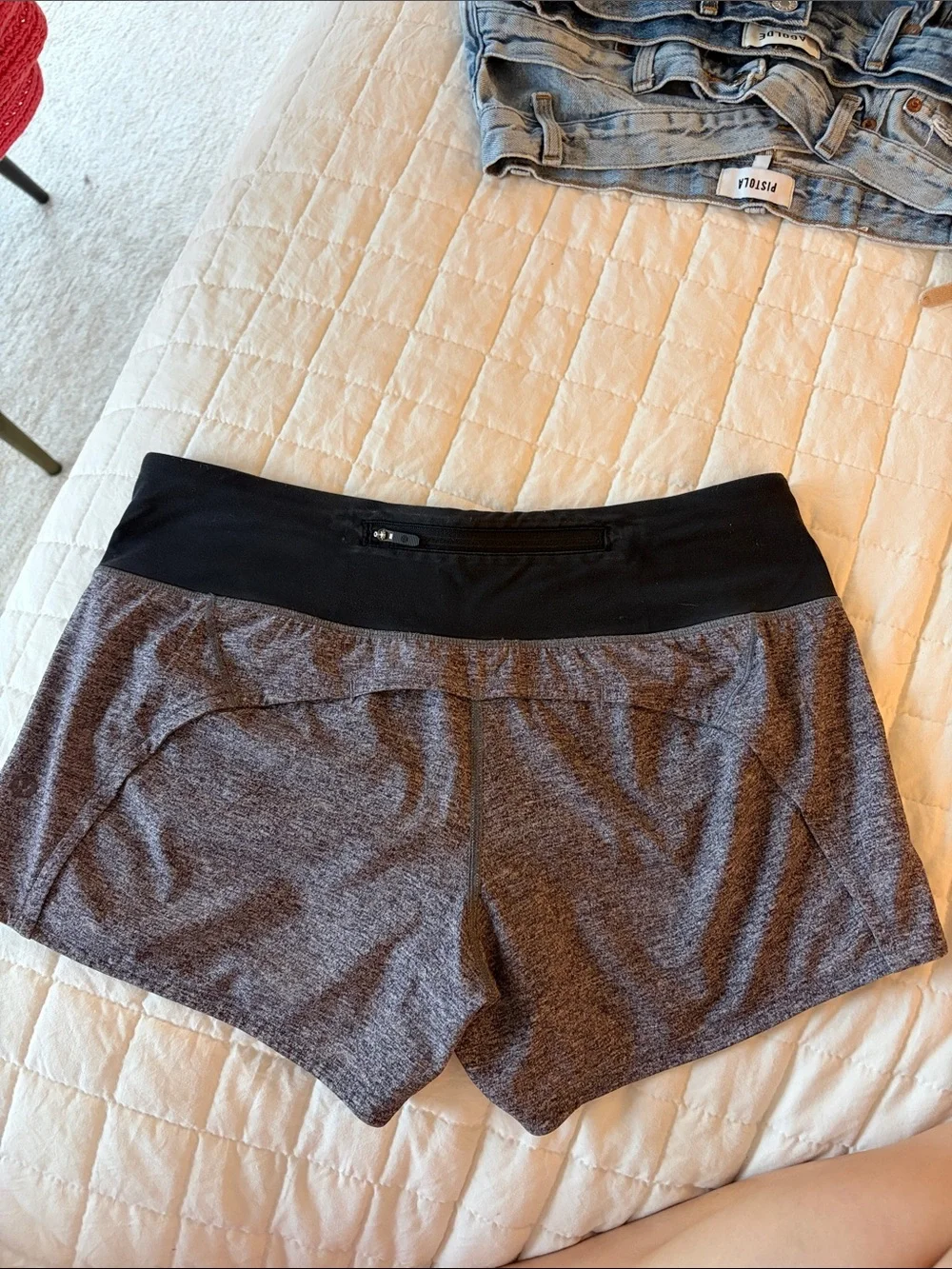 Lululemon Heather Gray speed up Shorts with Black Waistband